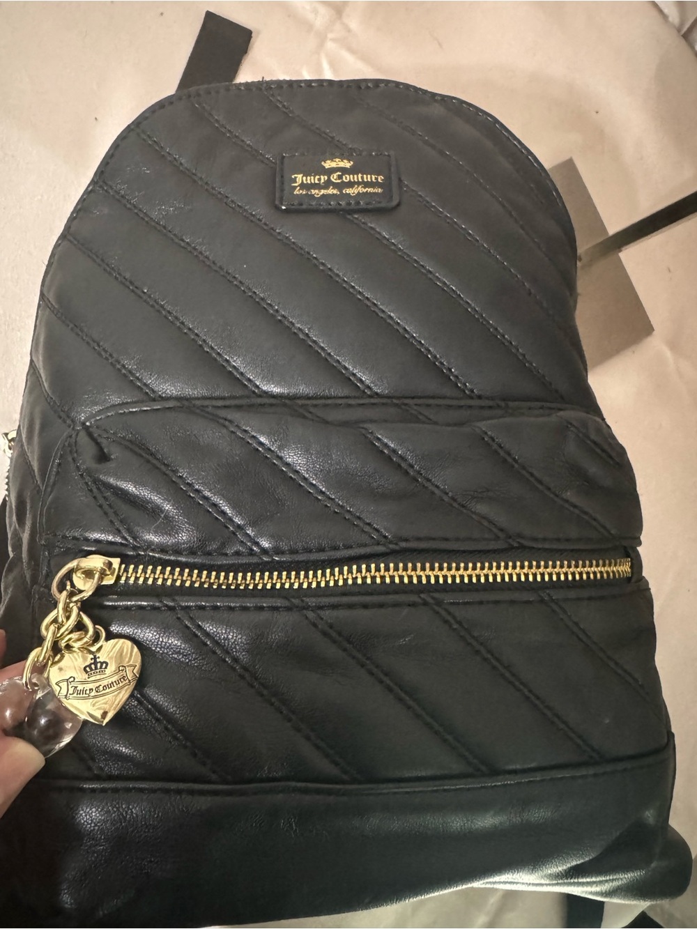 Juicy Couture Black Quilted Backpack with Gold-Tone Accents